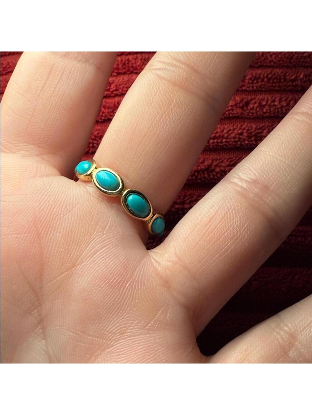 925 Sterling Turquoise Eternity Ring w/ Gold-Tone Detail - Picture 6 of 6